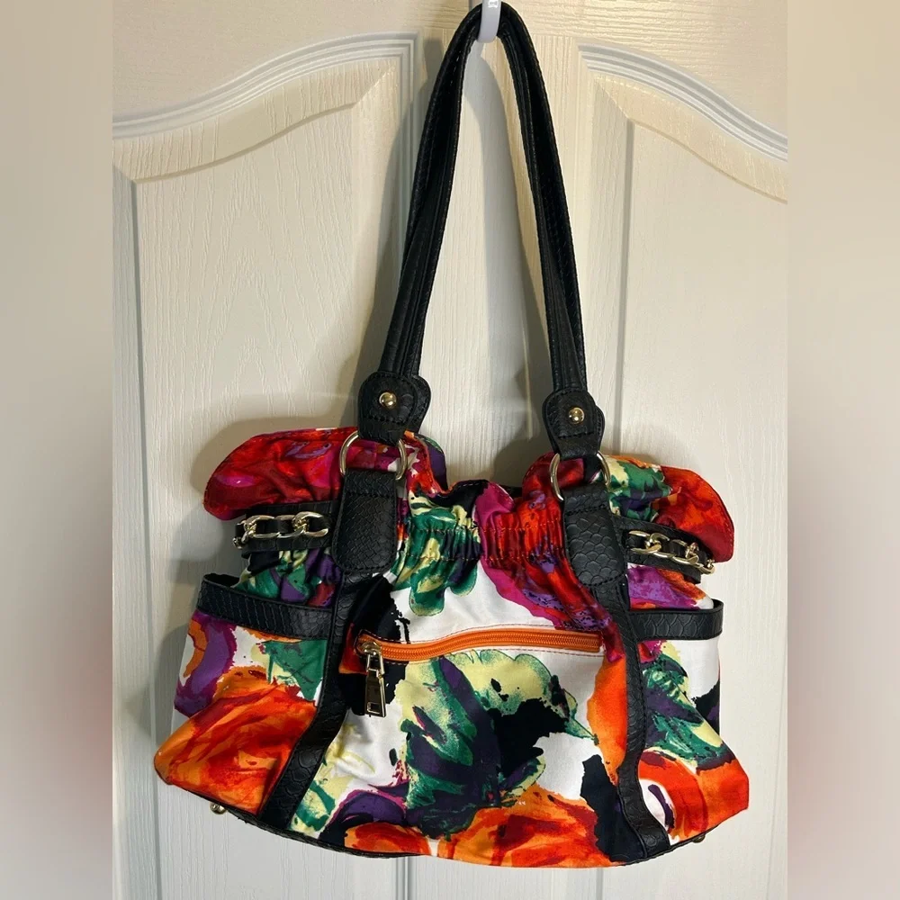 🧡”Wilson’s Leather” NWOT Floral Multicolor Shoulder Bag w/ Multiple Pockets💜 - Picture 4 of 15